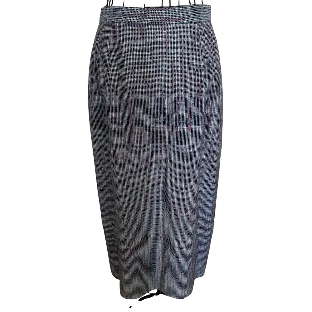 Vintage 80's di Benedetto NY Milan 100% Silk Woven Tweed Plaid Maxi Skirt Preppy